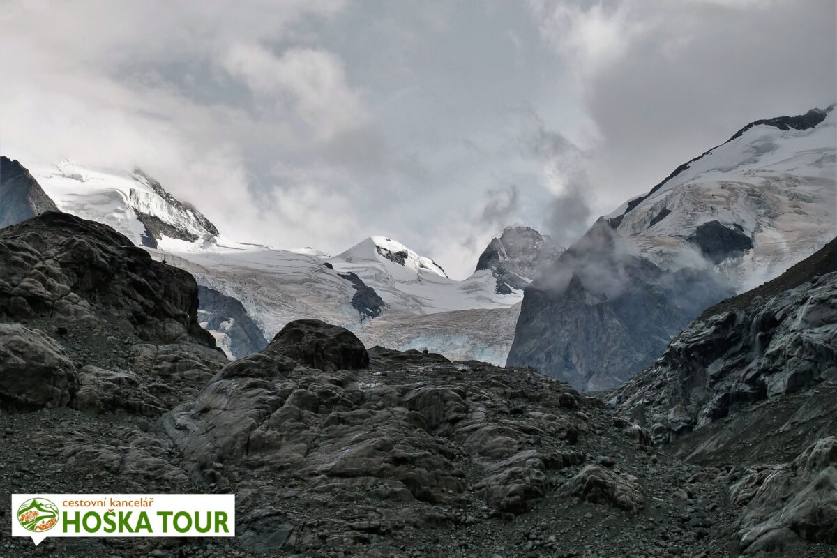 Ledovec Morteratscha a masiv Bernina