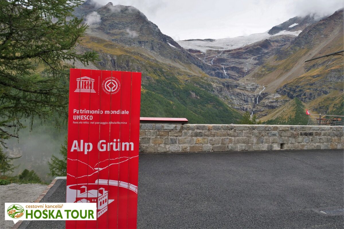 Ledovec Palü a stanice Alp Grüm